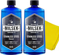 Milsek Stainless Steel Cleaner - Multipurpose Cleaning Supplies for Home and Kitchen Appliances, Sink, Stovetop, Dishwasher, Microwaves and Refrigerators - 12 Fl Oz (Pack of 2) with Microfiber Towel