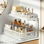 2-Pack 18.5 IN Depth Under Sink Organizer With Next-Gen Ball-Bearing Slides,Sophisticated Mesh 2-Tier Pull Out Shelf for Kitchen & Bathroom,Fits Small Items-White(Patented)