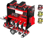 Power Tool Organizer-6 Drill Holder Wall Mount, 3 Tier Heavy-Duty Hand Tool Storage Rack, Utility Racks, Drill Holder, 2 Pegboard Sides - Garage Storage Cordless Tool Organizer (Red)