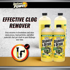 Instant Power Disposal and Drain Cleaner – Liquid Enzyme Clog Remover, Cleans and Deodorizes, Removes Drain Blockages, Fresh Lemon Scent 33.8 Fl oz, 1 Liter 4 Pack