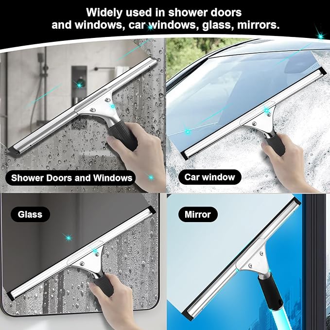 2Pack 14-Inch Multifunctional Rust Proof Window Cleaning Kit. for Shower Glass Doors, Bathroom Doors, Mirrors and Windows