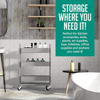 KoolerThings 3-Tier Rolling Metal Storage Organizer - Mobile Utility Rolling Storage Cart, Kitchen Cart with Caster Wheels (Grey)