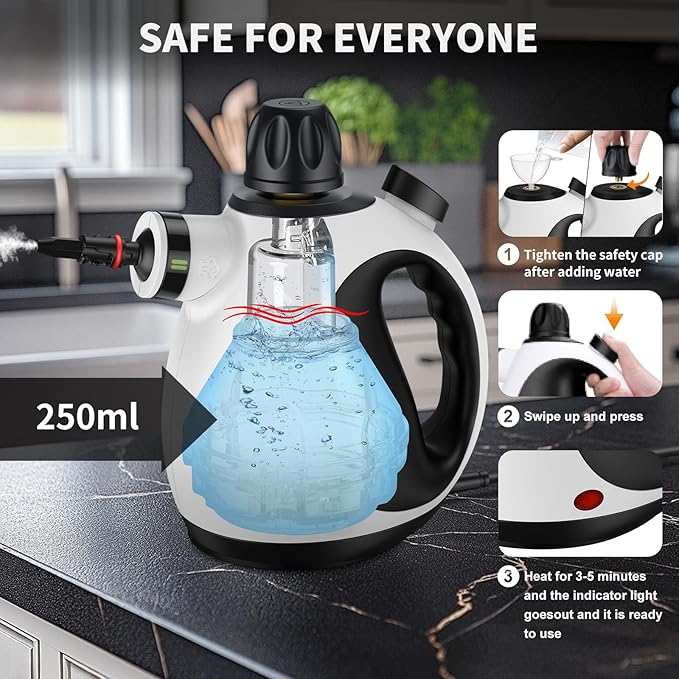 Pressurized Handheld Steam Cleaner with 14 pcs Accessories, Portable Steamer for Cleaning, Steam Cleaner for Home for Dirt, Grease, Grout, Tile, Floor, Car