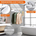 FOCHIER F Laundry Drying Rack Wall Mounted Clothes Drying Rack Foldable with 5 Aluminum Rods and Drilling Template Long Screwdriver Bit 60 lbs Capacity (White, 40")