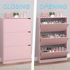 BORNOON Shoe Cabinet with 3 Flip Drawers, Hidden Wood Shoe Cabinet,Freestanding Shoe Storage Cabinet for Entryway Hallway.White. 47.2" H*31.5" W*9.45" D (Pink)