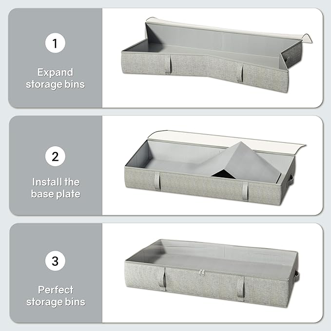 2-Pack Under Bed Storage Containers, 6 Inches Tall Underbed Clothes Storage Organizer Bin with Sturdy Sidewalls/Bottom, Underbed Storage Bins 2 Storage Thin Bins