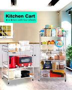 susunnus Stainless Steel Cart with Wheels 5 Tier,Stainless Steel Kitchen Cart,Utility Cart,Metal Cart with Wheels,Suitable for Various Occasions,Movable,Gift Tools