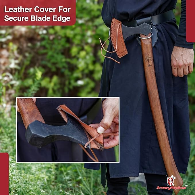 Armory Replicas - Functional Viking Two-Handed Battle Axe - Tempered High Carbon Steel Blackened Livet Efter Replica Anglo-Saxon War Axe