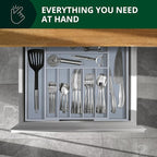 Luxury Bamboo Kitchen Drawer Organizer - Silverware Organizer - Utensil Holder and Cutlery Tray with Grooved Drawer Dividers for Flatware and Kitchen Utensils (9 Slot, Gray)