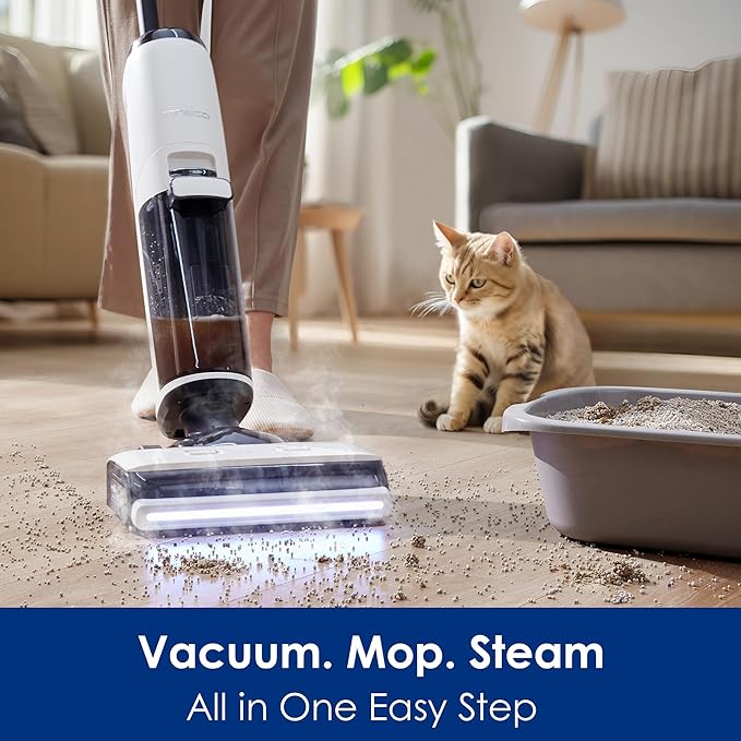 Tineco Floor ONE S7 Steam Cordless Wet Dry Vacuum Steam Mop All-in-One, Floor Washer for Sticky Mess Clean Up on Hard Floors with Digital Display, Self-Cleaning, Edge Cleaning, Safe for Kids & Pets