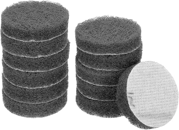 HARFINGTON 12pcs Scrubber Scouring Pads 1200 Grits 3 Inch Drill Power Brush Hoop and Loop Surface Conditioning Disc Drill Scuffing Disc Scrub Pads for Home Kitchen Cleaning, Light Grey