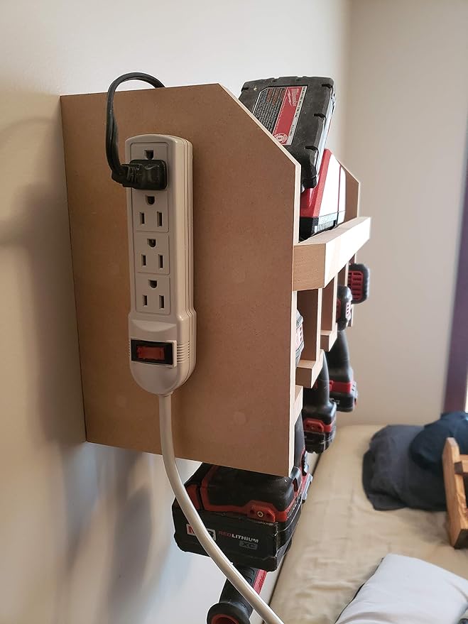 "Generic" Cordless Tool Shelf Holds 4 Drills, Impact Drivers and Others, with Charger/Battery Shelf