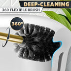 2 PCS Gold Toilet Brush and Holder Set - Brushed Stainless Steel Gold Toilet Bowl Brush and Holder with Replacable Head, Removable Inner Bowl, and Splash Protection - Dense Bristles for Cleaning