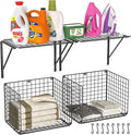3IngSeagulls 2 Pack Laundry Room Shelves, Wire Baskets with 8 Hooks, Over Washer and Dryer Shelf, Wall Mounted Storage and Clothes Drying Rack, Black