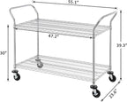 Finnhomy 2-Tier Commercial Grade Rolling Cart, Heavy Duty Utility Cart, Carts with Wheels and Handles, Kitchen Cart on Wheels, Metal Serving Cart with 700 lbs Capacity, Shelf Size 24" D x 48" W, NSF