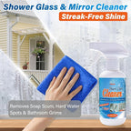 Shower Glass Cleaner, Hard Water Stain & Soap Scum Remover for Glass, Windows and Mirrors, Streak-Free Bathroom Glass Cleaner with Cleaning Towel, 8.45 fl oz / 250ml