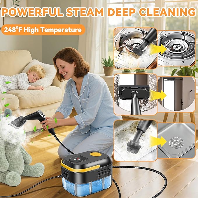 KingSom Handheld Steam Cleaner,6-Level Adjustable Handle Steam Cleaner for Home,2500W High Pressure steam Cleaner for Cleaning,10s Fast Heat-Up,47.3oz Tank,10 IN 1 Portable Steam Cleaner for Car