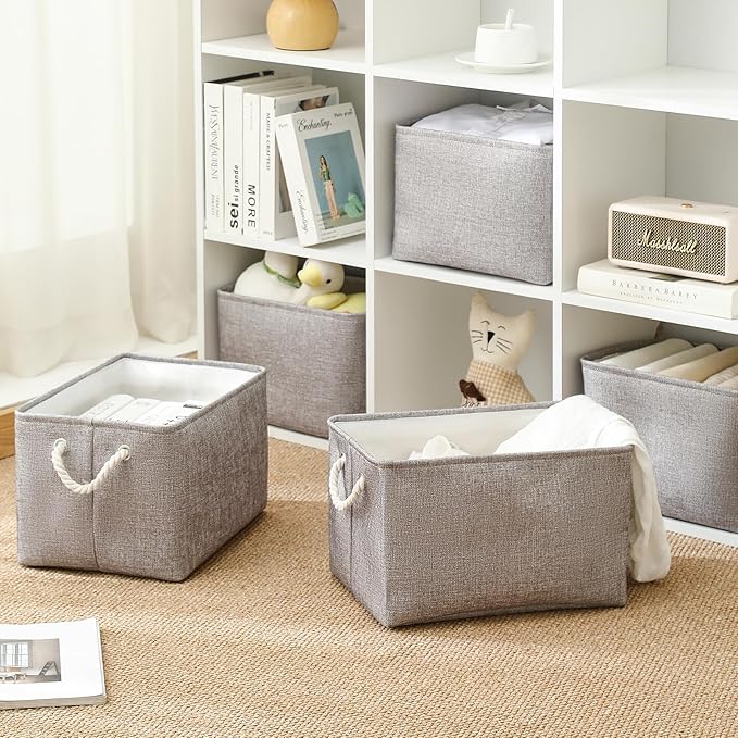 Storage Bins for Shelves - 11.8x7.9x5.2 inch Grey Small Storage Baskets for Organizing, Fabric Storage Cubes Closet Organizer for Home Nursery Gift Decorative (Gray)