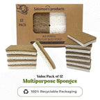 12 Pack Natural Kitchen Sponges - Biodegradable, Compostable, Sustainable Wood Cellulose & Coconut Fiber Sponge for Dishes, Quick Drying & Non Scratch Plant Based Eco Friendly Scrubber for Dishwashing
