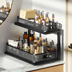 2-Pack 18.5 IN Depth Under Sink Organizer With Next-Gen Ball-Bearing Slides,Sophisticated Mesh 2-Tier Pull Out Shelf for Kitchen & Bathroom,Fits Small Items-Black