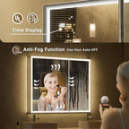 20x32 Lighted Medicine Cabinet, Beveled Brushed Nickel Framed Surface or Recessed Fogless Dimmable LED Medicine Cabinet with Mirror, Outlet, Time Display and Sensor Inner Light(Right Hinge)