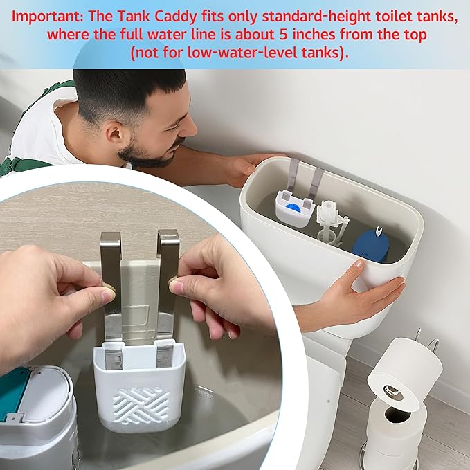 moonoom Toilet Tank Cleaning Tablet Holder, 3.7'' x 2.9'' x 0.7'' Toilet Tank Bleach Tablet Bracket, Hanging Toilets Bowl Cleaner Carrier for Preventing Dissolved Residue From Polluting Water Tanks