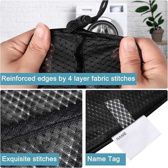 Polecasa Heavy Duty Large Mesh Laundry Bags with ID Tag and Locking Drawstring Closure - 2 Pack, 24 x 36 inches - Laundry Hamper Liner, Washable Laundry Bag for Travel, Sports, Dorms (Black)