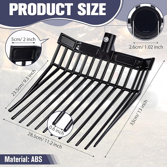 Lasnten 6 Pack Manure Fork Replacement Heads 12 Tines Heavy Duty Pitchfork Heads with Screws & Nuts Durable Horse Manure Rake for Picking up Grass Hay Animal Waste(Black)