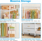 Ulif F3R Heavy Duty Clothes Rack（With Lockable Wheels）Freestanding Clothing Racks for Hanging Clothes，Adjustable Closet Organizer System，Portable Garment Rack 40"W x 15"D x 74"H，Max Load 700LBS，White