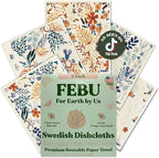 FEBU Swedish Dishcloths for Kitchen | 5 Pack Fresh Flowers Reusable Paper Towels Washable | Swedish Dish Towels | Non-Scratch Cellulose Sponge Cloths | No Odor, Biodegradable Cleaning Cloths