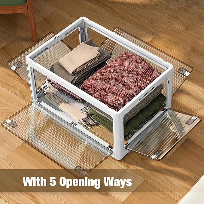 3 Pack Foldable Storage Bins, 26 Gal Collapsible Storage Bins with 5 Opening Ways, Folding Storage Boxes, Foldable Storage Cubes for Clothing, Books, White