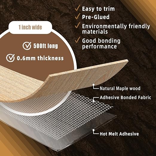 GSCIT Club Wood Edge Banding, 1 inch x 500ft roll of Veneer Maple Edge Banding Preglued Flexible, Wood Tape Banding for Cabinet Plywood