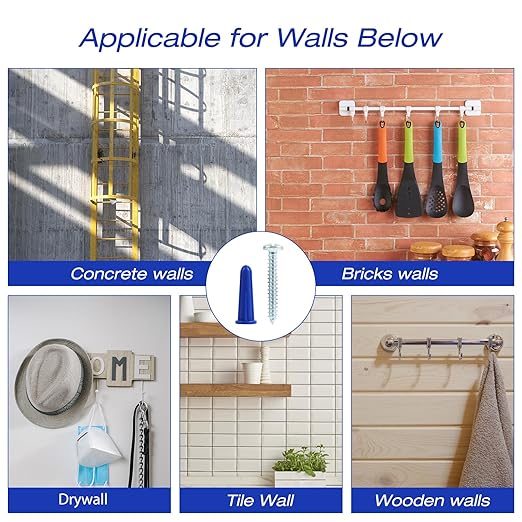 Concrete Anchors and Screws Kit, 201PCS Drywall Anchor Screws, 100PCS #10-12 Plastic Anchors and 100PCS Self Tapping Screw with 1PCS Drill Bit for Stucco Concrete Masonry Brick