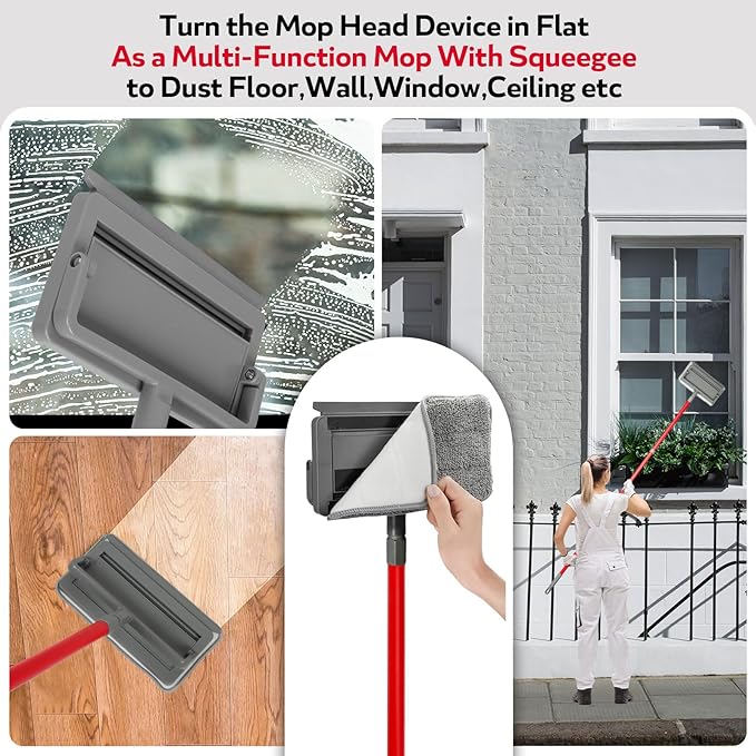 Ceiling Fan Cleaner Duster , 62.5‘’ Extendable Long Handle Ceiling Fan Blade Cleaning Tool, Reusable Chenille & Microfiber Mop Head for Dusting Ceiling Fan Baseboard Wall Floor,car wash mop