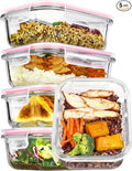 Vtopmart 5Pack 22oz Glass Storage Containers with Lids, Glass Meal Prep Food Container Sets with Snap Airtight Lids for Microwave, Oven, Freezer and Dishwasher, Pink