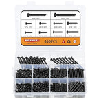 450 pcs M3 M4 M5 Black Wood Screws Assortment Kit,High Hardness Carbon Steel Self-Tapping Screws,Phillips Drive Pan Round Head Screws Set Kit,Black Oxide,Full Thread