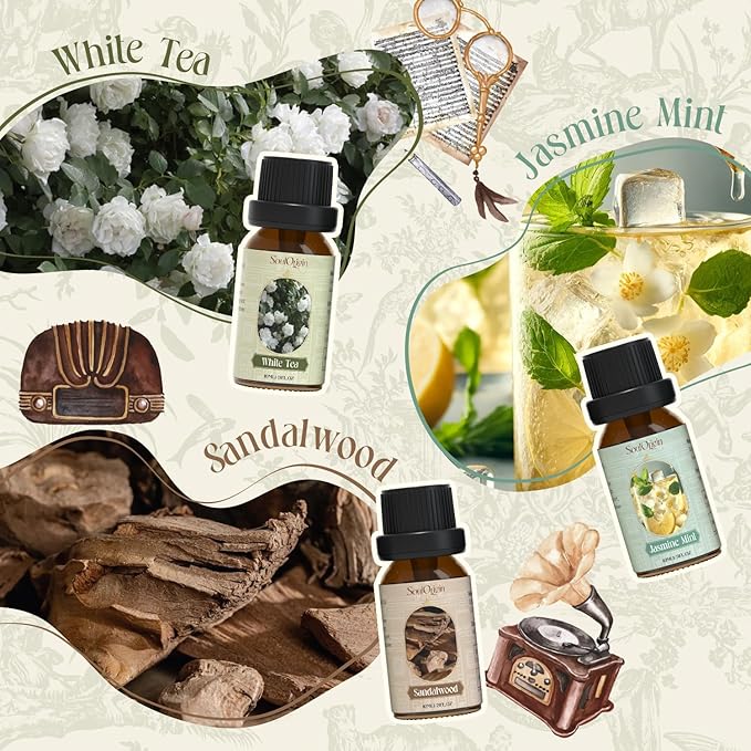 Hotel Fragrance Oils Set, Essential Oil Gift Set for Diffuser, Hotel Scent Diffuser Oil, Diffuser Scents Oil for Home, White Tea, Jasmine Mint, Sandalwood, Luxury Night, Seaside, Myway