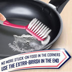 Dish Brush Set of 4 - Kitchen Scrub Brushes with Non-Slip Long Handle for Cleaning, Scrubber, Dishwashing, Dishes, Bottles, Straws, Cups, Pots & Sink, Red