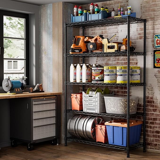 SINGAYE 5 Garage Heavy Duty Shelving Unit Kitchen Pantry Close Home Organizers and Storage Bathroom Shelf Laundry Room Organization Industrial Book Metal Wire Adjustable Shelves