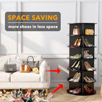 SpaceAid 6 Tier Rotating Shoe Rack Tower, Spinning Shoe Display Lazy Susan, Revolving 360 Shoe Rack Storage Round Carousel, Vertical Handbag Rotate Shoes Closet Organization (6-Tier Black)
