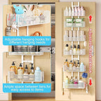 Over The Door Organizer, Metal Hanging Door Organizer with 6 Adjustable Baskets and 5 Hooks, Behind The Door Storage for Closet Pantry Cabinet Kitchen Bathroom Bedroom, White