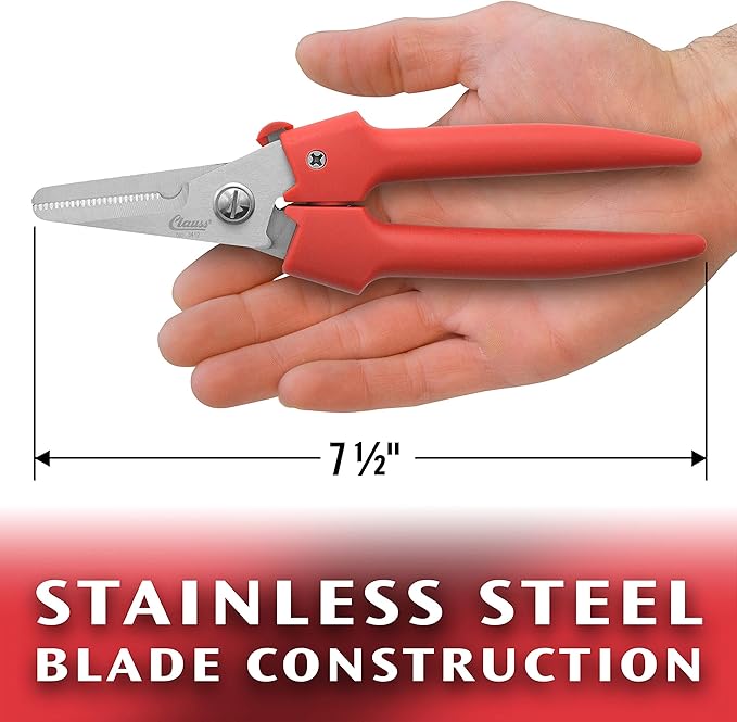 Clauss Spring-Action Stainless Steel Wire Cutters / Pruning Shears For Gardening, Red, 7.5’’ (33503)