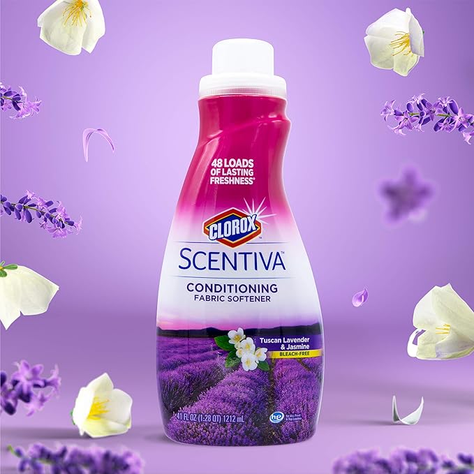 Clorox Scentiva Laundry Care, Liquid Fabric Softener Fabric Conditioner - Beautiful Tuscan Lavender & Jasmine Scent - Leaves Behind a Great Smell - 41 Fluid Ounce Bottle (Pack of 2)
