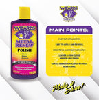 Wizards Metal Polish Cream Metal Renew - Cleans, Shines and Protects All Metals - Cream Fast-Cut Polish and Stainless Steel Cleaner - High Gloss Metal Polish - 8 oz