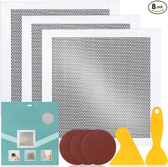 3Pcs Drywall Repair Kit Large Hole, 12 x 12in Self-Adhesive Drywall Patch Kit with Sandpapers & Scrapers, Wall Repair Patches for Big Holes & Cracks, Quick Fix for Ceiling Bathroom Wall Damage