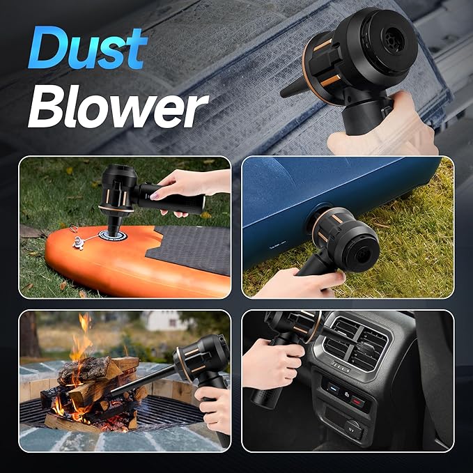 Portable Cordless Mini Car Vacuum Cleaner 16KPa - 80000RPM Brushless Motor Handheld 4-in-1 Compressed Air Duster & Air Blower & Pump Hand Held Vacuum for Car, Home, Office, Camping, Pet