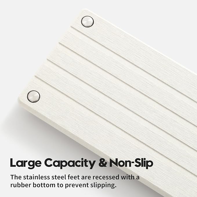 Instant Dry Sink Caddy Kitchen Sink Organizer, Quick Drying Stone Tray Diatomite Sponge Holder Soap Dish, Bathroom Countertop Fast Dry Water Absorbing Vanity Rack, Beige,12" x 5"