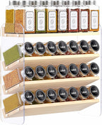 MUDEELA Clear Spice Rack Organizer for Cabinet, 4 Tiered Vertical Spice Shelf, Wooden Seasoning Organizer for Countertop, Kitchen, Pantry, Freestanding, 13.3" W × 11.2" H (No Jars Included)