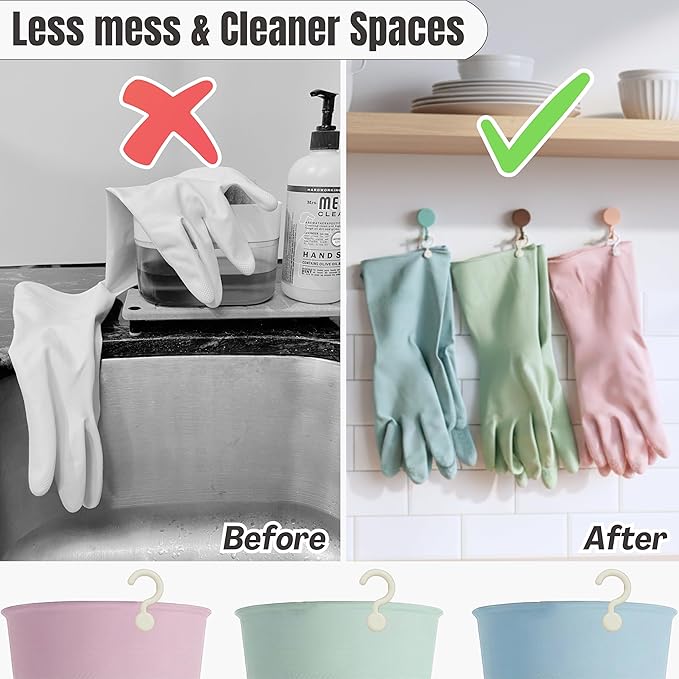 IMARU 3 Pairs Dishwashing Gloves with Hanging Hooks - Reusable Rubber Cleaning Gloves for Household & Kitchen & Gardening, Non-Slip & Waterproof & Durable (Large)
