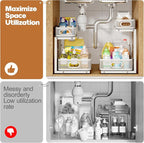 1 Pack 15.7IN-Depth Under Sink Organizer With Smooth Cylindrical Rail,2-Tier Pull Out Multi-Purpose Cabinet Storage for Bathroom&Kitchen,Height Adjustable,Rust-resistant Coating-White